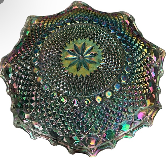 Vintage Iridescent blue Carnival glass ruffled edge hostess plate - Picture 3 of 9